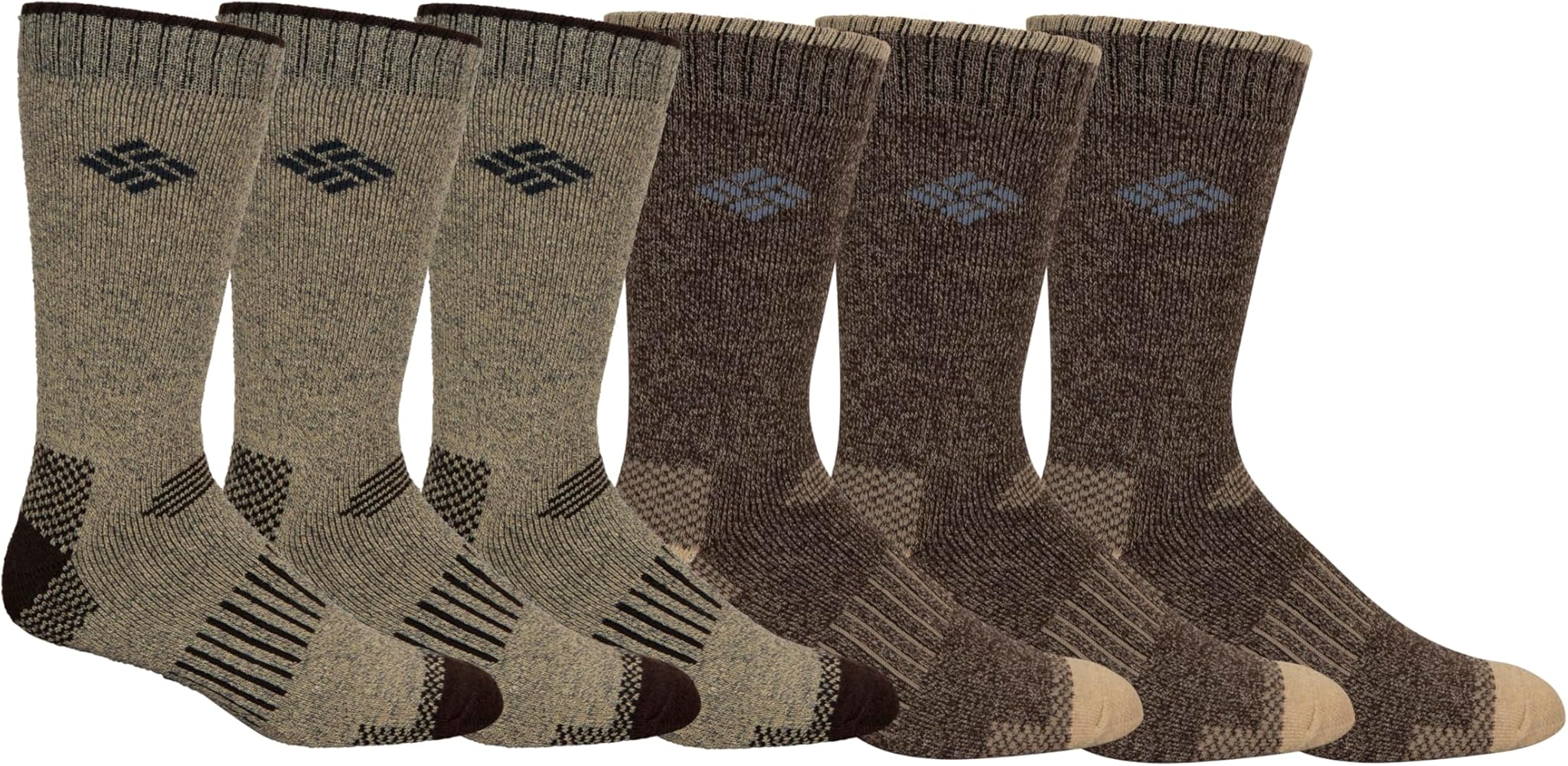 Columbia Men's Moisture Control Crew Socks, Khaki/Brown, 6-12 US