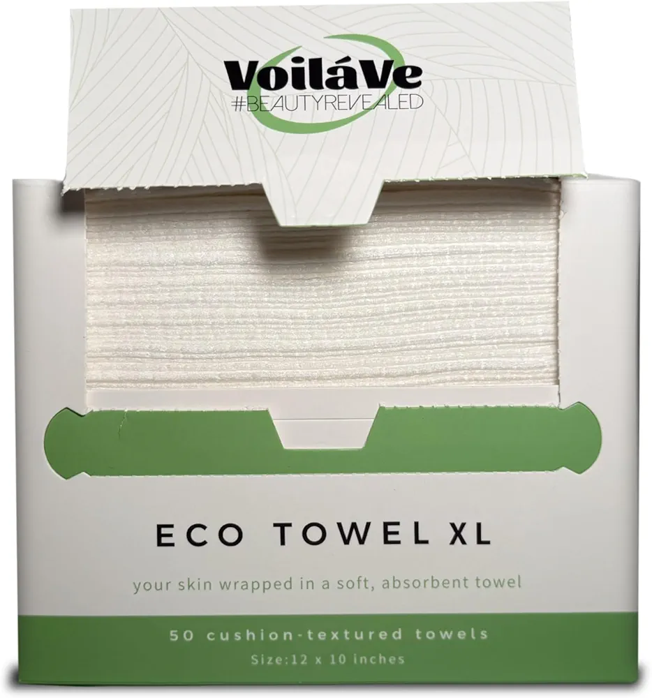 VoilaVe Disposable Face Towels - Ultra Soft & Thick for Sensitive Skin - Biodegradable Makeup Remover Wipes - Lint Free Facial Washcloths - XL 10"x12" - 50 Count