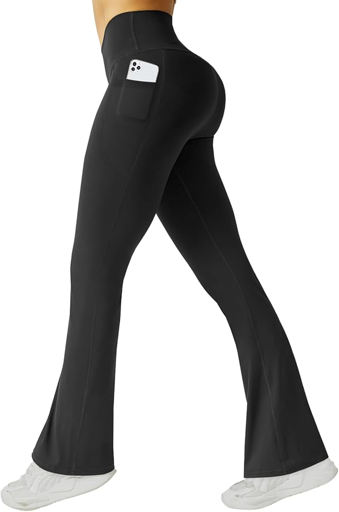 FireSwan Women's Flare Yoga Pants with Pockets High Waist Flared Leggings Bootcut Gym Workout Pants Tummy Control