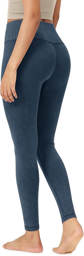 ODODOS Vintage 7/8 Length Seamless Leggings for Women Ribbed High Waist Casual Workout Gym Yoga Pants-25/28" Inseam