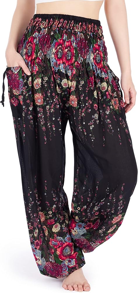 Lannaclothesdesign Harem Pants Women High Waist Bohemian Yoga Pants with Pockets - Boho Hippie Clothes