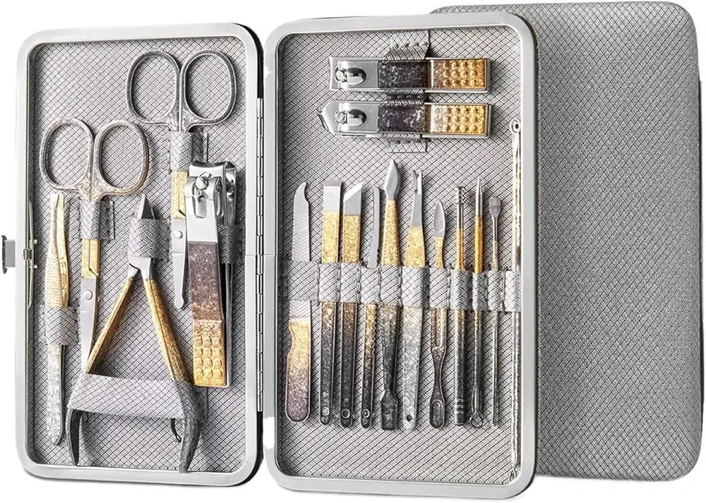 Manicure Set, Grey Nail Clipper Set 8/12/18pcs Manicure Kits Professional Pedicure Set Mens Accessories Personal Care Set,Nail Care Tools(18pcs)