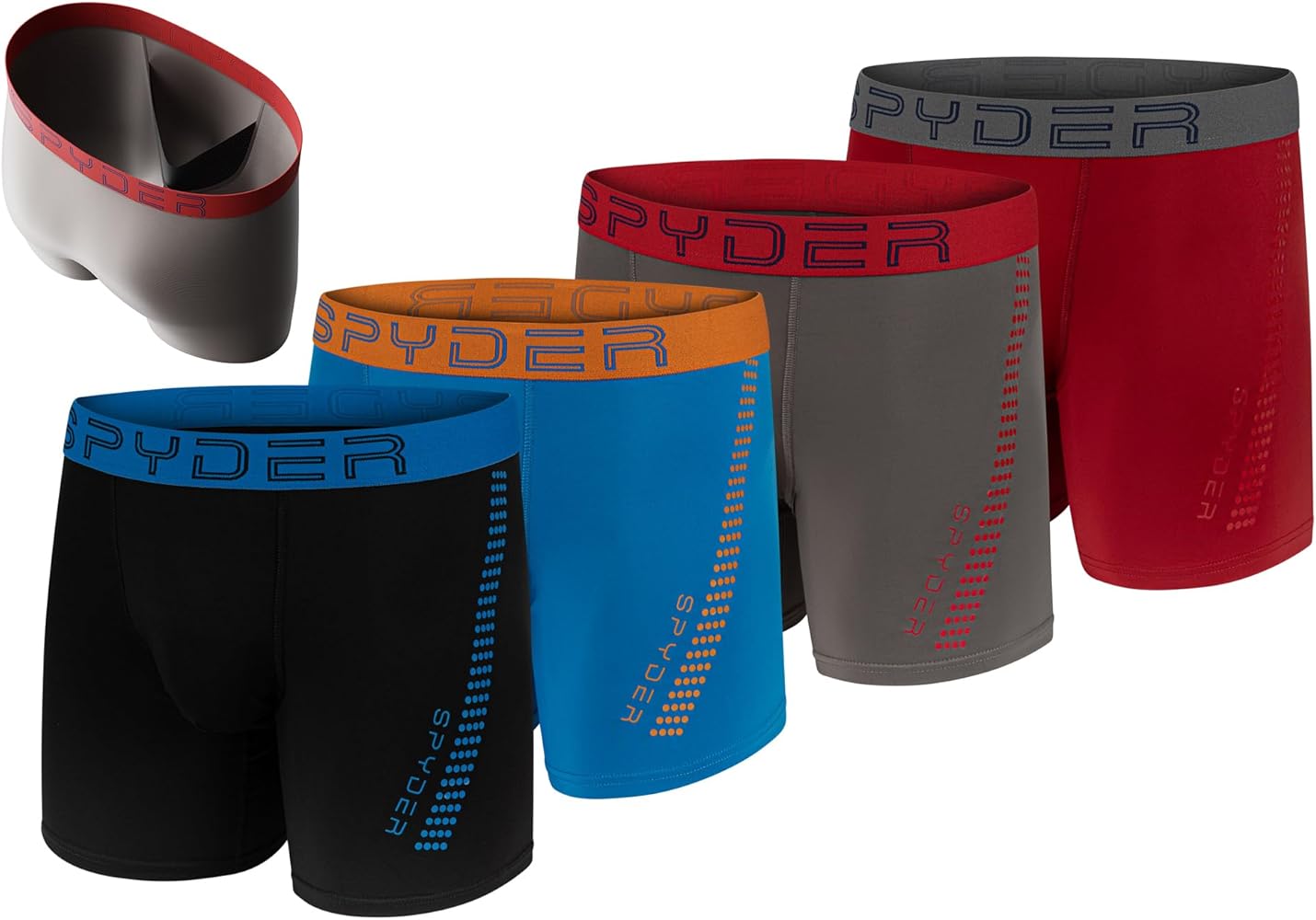 Spyder Mens Boxer Briefs 4 Pack Poly Spandex Performance Boxer Briefs Underwear/Comfort Support Pouch Boxer Briefs