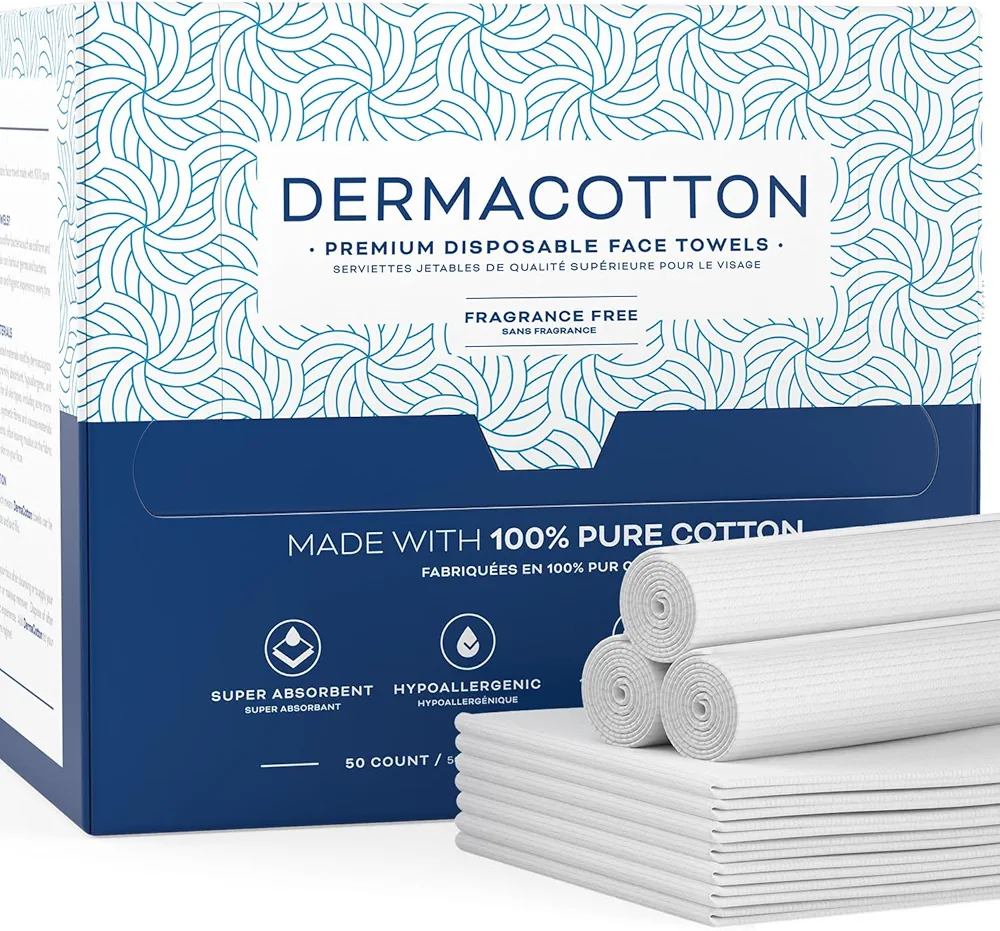 Disposable Cotton Face Towels – Super Soft Face Wipes, Hypoallergenic Makeup Remover Wipes, Suitable for All Skin Types Including Sensitive Skin – Biodegradable Facial Cloths (50 Pack)