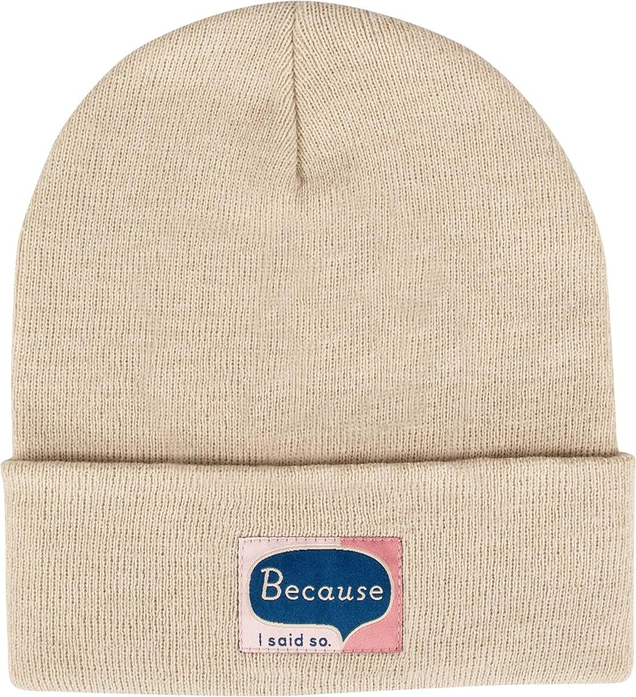 Blue Q Funny Knit Beanie - Comfy Cozy Stretchy Knit Cuffed Beanie in Rich Colors with Soft Sewn-On Patch