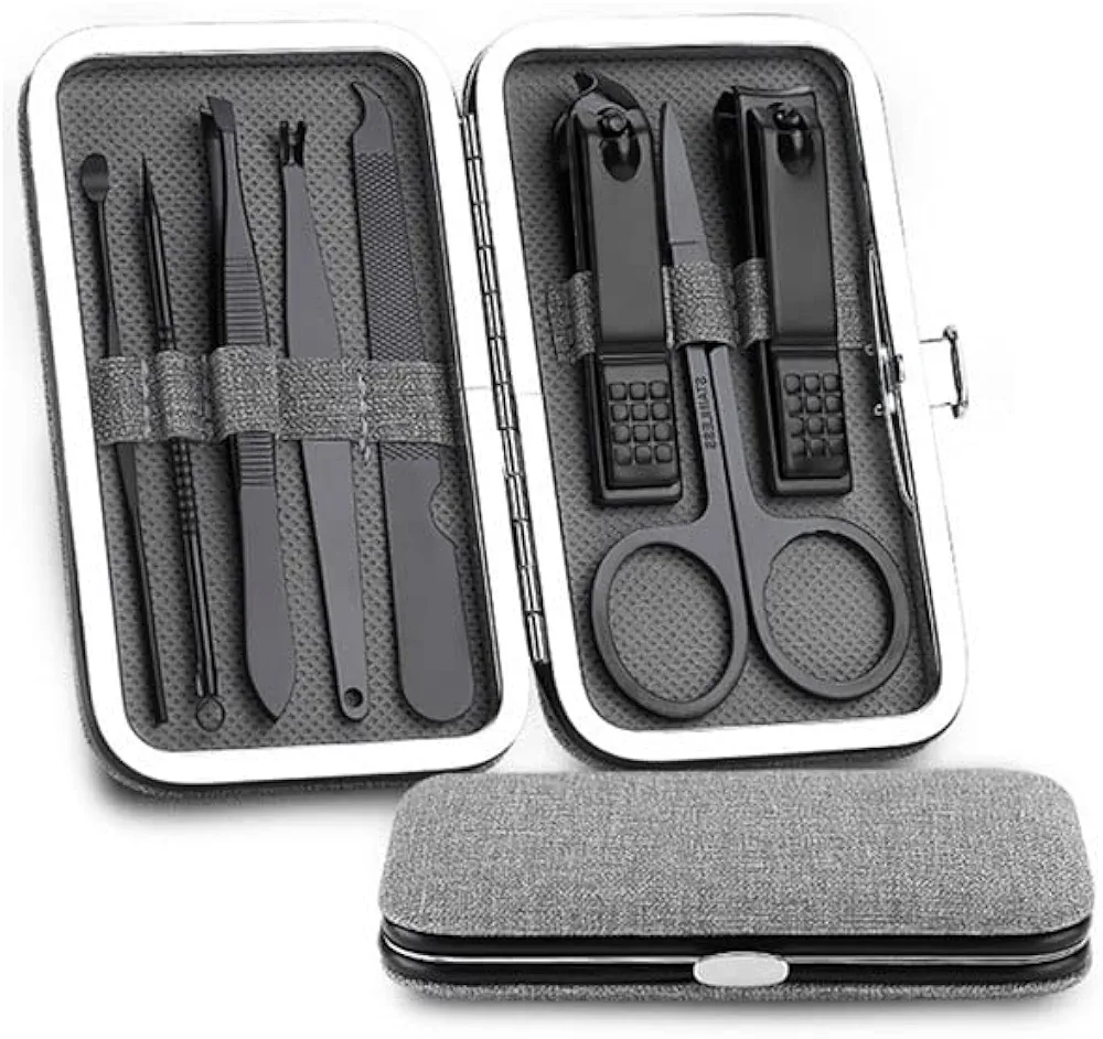 Toenail Clippers Nail Clipper Set Stainless Steel Manicure Set Personal Care Pedicure Set Beauty Set with Portable Linen Leather Bag (8-Piece Set) Nail Clipper Set (Color : A-8-piece Set) (B 8)