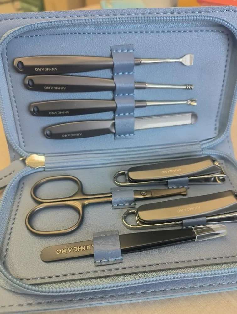 Manicure & Pedicure Kit, ANIHCANO Professional 8 in 1 Premium Stainless Steel Personal Care Tools Set with PU Leather Case (Black)