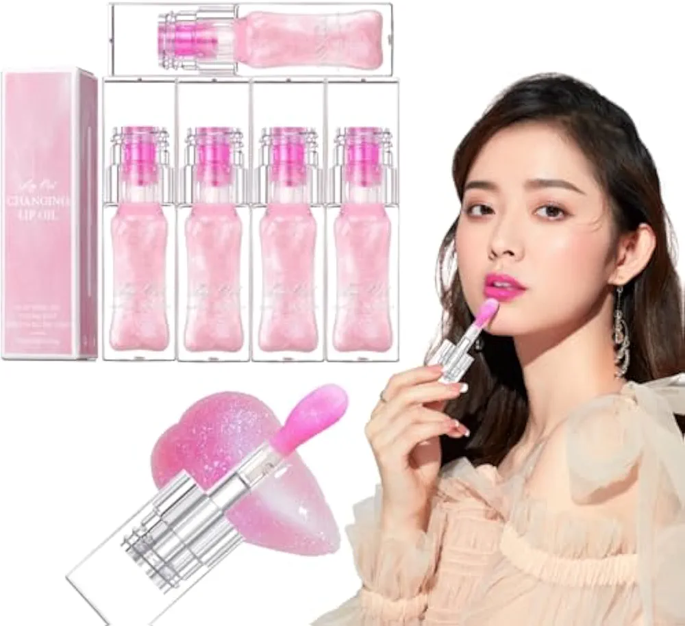 NOISSUE Lip Oil, Magic Color Changing, 5pcs, Lip Color, Long Lasting Moisturizing, Non-Sticky Fresh Texture, Plumping Glow Lipstick
