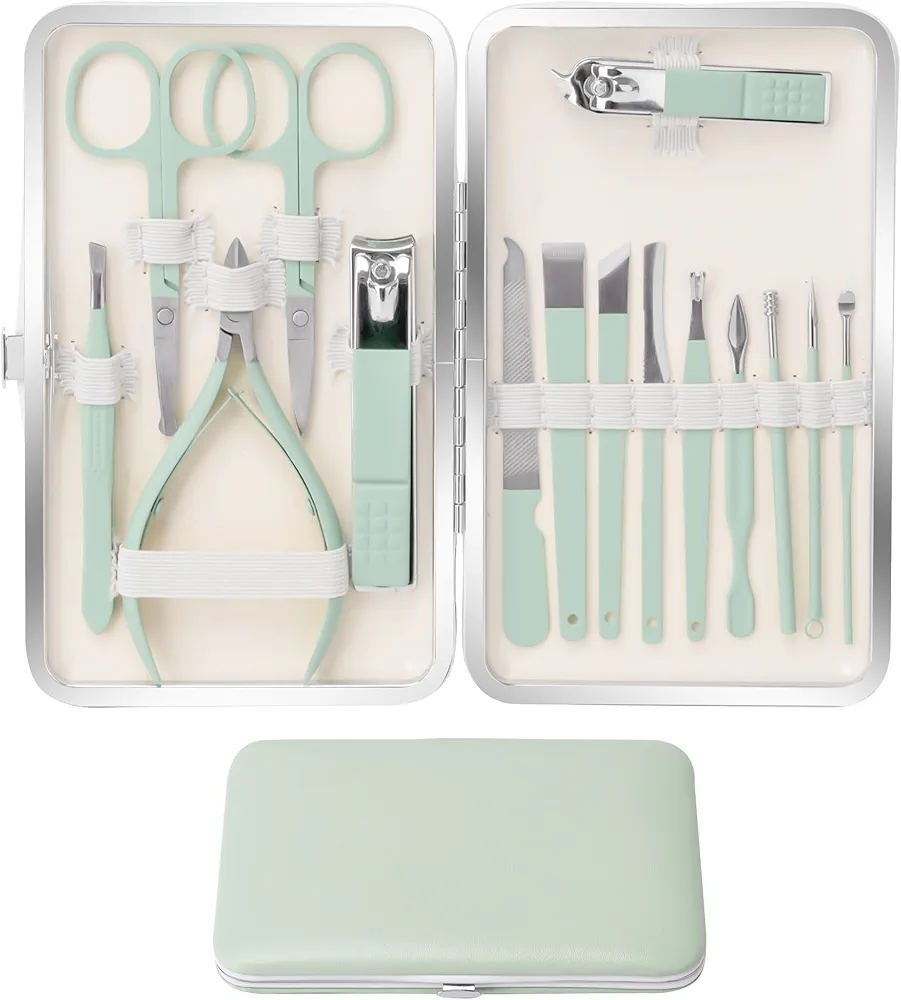 Manicure Set Pedicure Kit Nail Clipper Set Men Women 16 Pcs Personal Care Tools Kit with Portable Travel Case Professional Manicure Pedicure Tools Grooming Kit for Family Friends(Green)