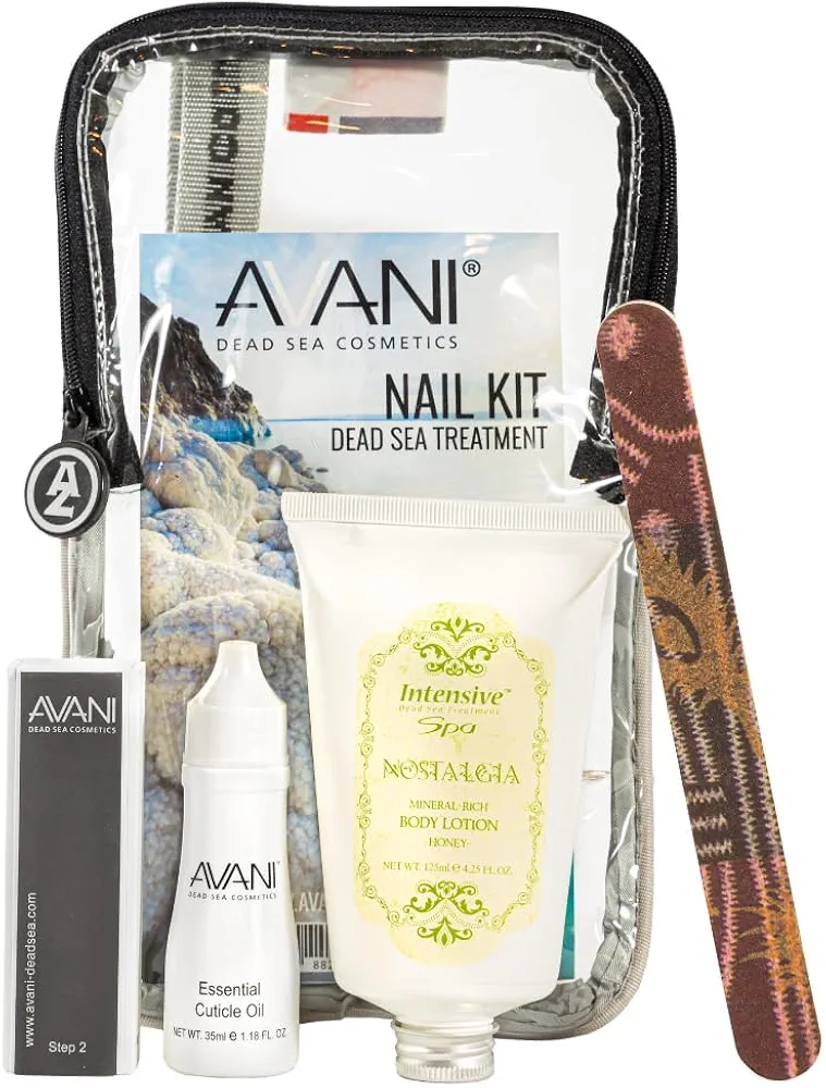 AVANI Dead Sea Cosmetics Women’s Premium Quality Nail Care Kit – Includes Cuticle Oil, Nail Buffer, Nail File, Mineral Moisturizing Hand and Body Lotion.
