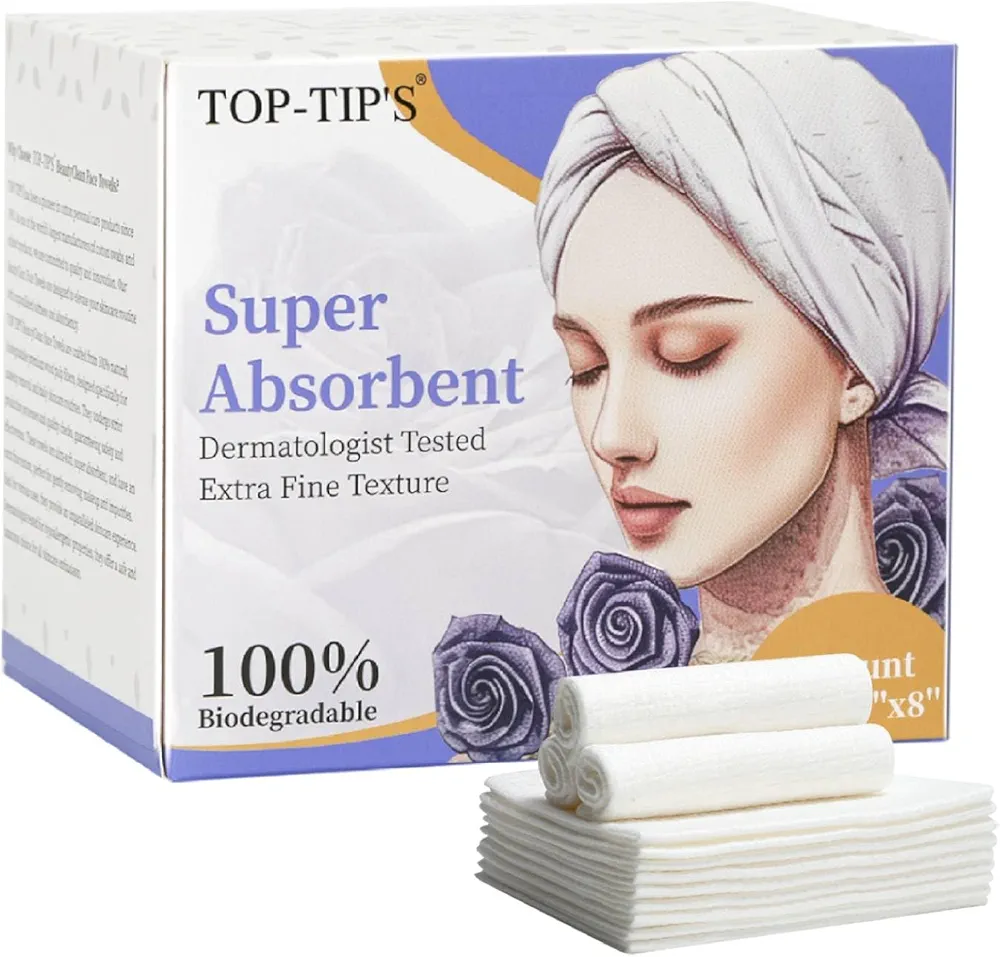 Top-Tip’s Disposable Face Towels - Biodegradable Soft Dry Facial Tissue, Face Towelettes Disposable, Makeup Remover Dry Face Wipes Tissue for Women, Facial Wash Cloth Travel-1 Pack