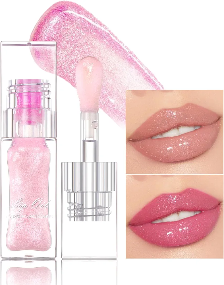 Erinde Magic Color Changing Lip Oil, Moisturizing Lip Glow Oil, Plumping Shimmer Big Brush Tinted Lip Balm Lip Care, Long Lasting Nourishing Non-sticky Fresh Texture Lip Gloss Lip Balm
