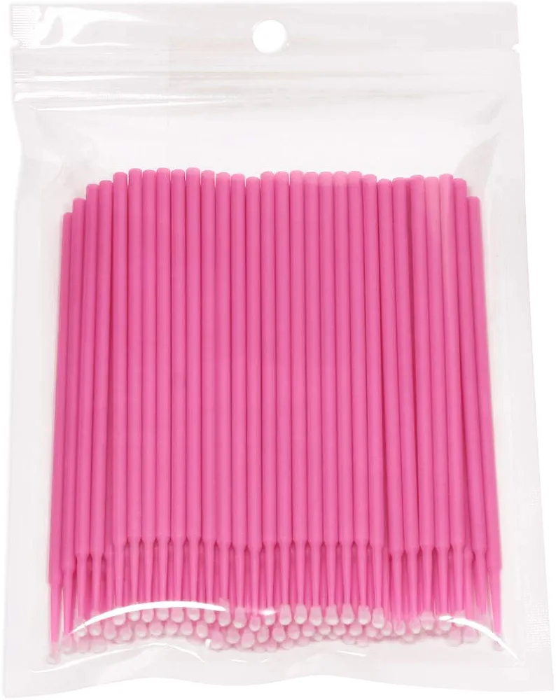 Mini Skater 100 Pcs Eyelash Cotton Swabs 2.0 mm Head Diameter Multipurpose Micro Applicators Dental Bendable Brush for Salon Home Personal Care Makeup Oral Using (Pink (Medium))