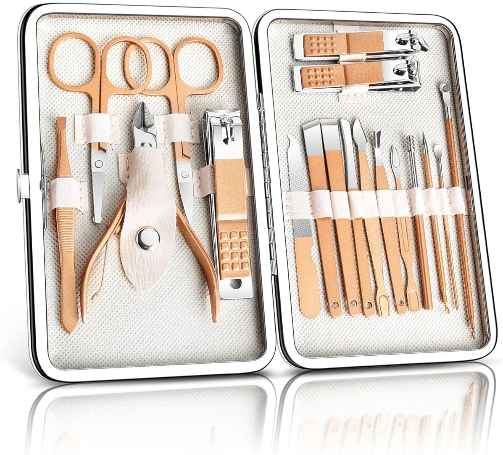 Nail Clipper Set,18Pcs Nail Clippers Stainless Steel Manicure Set 18 in 1,Professional Grooming Kit with Leather Bag Travel Case,Suitable for Home, Outdoor, Gift Giving