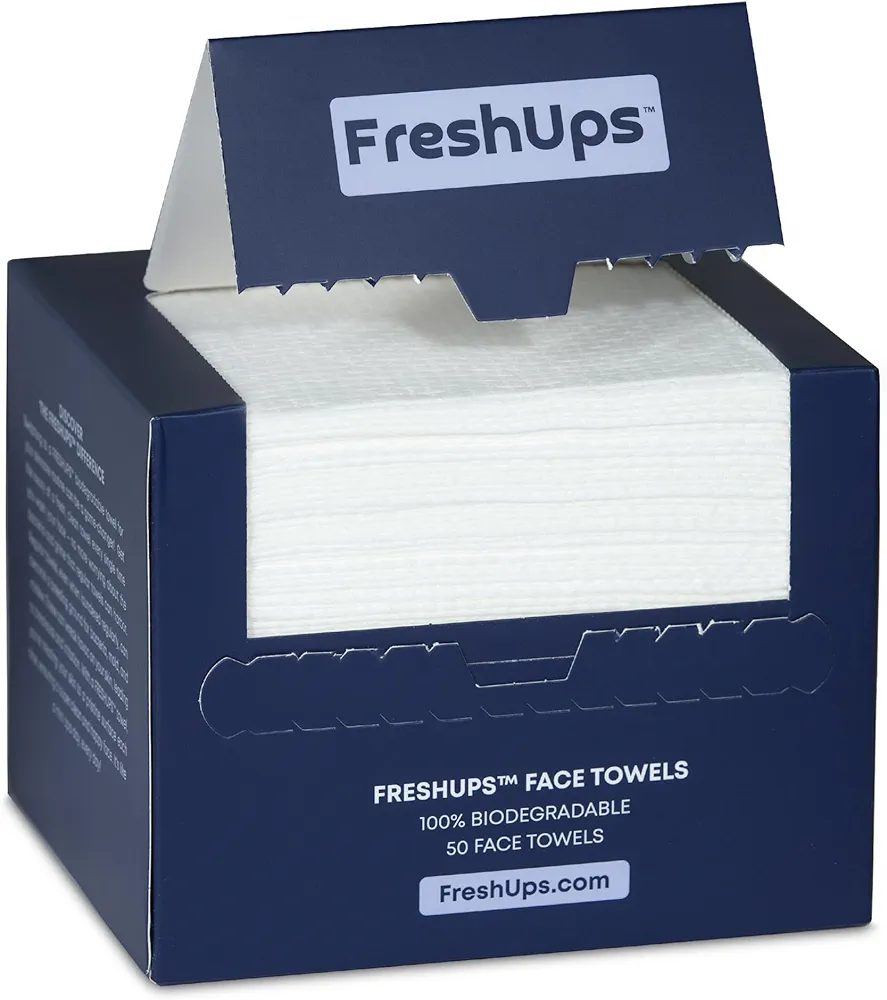 FreshUps™ Disposable Face Towels XL, Spa-Quality Face Towelette, Makeup Remover Dry Cloth Wipes, Ultra Soft, Biobased, Extra Large, 50 Ct