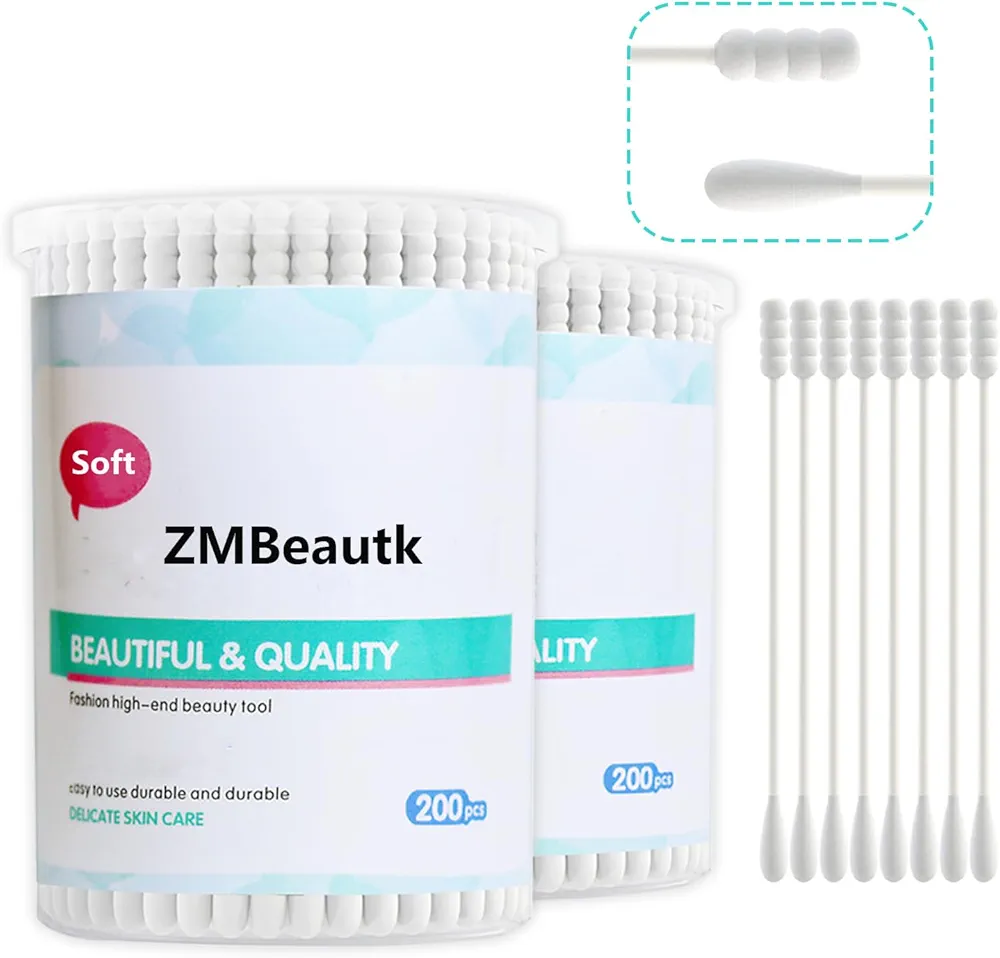 400pcs Organic Cotton Swabs for Infant Baby/kid/Adult, Round&Spiral Head Qtip for Baby Ear Nose Clean, 100% Cotton Double Tipped Paper Sticks Multipurpose Cotton Buds