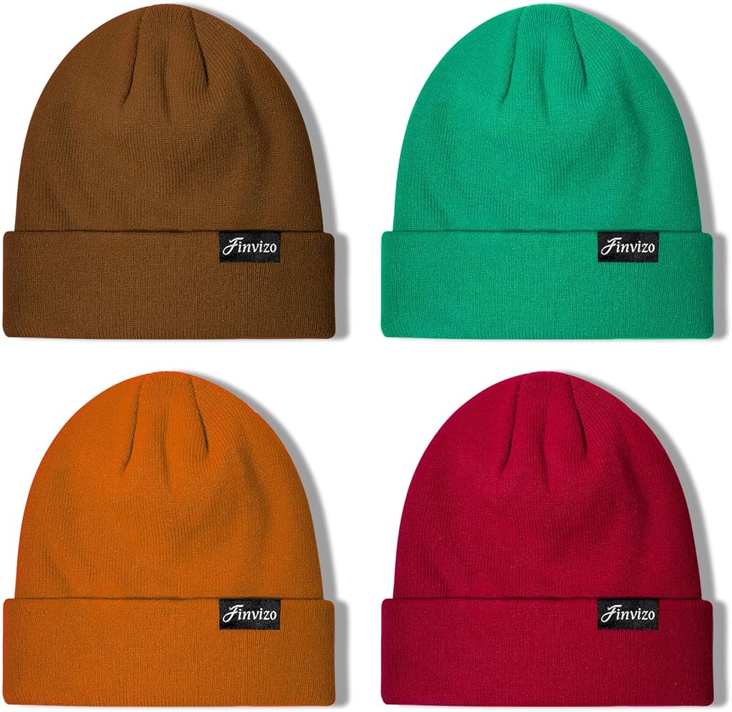 Winter Beanie Hats for Men Women: 4 Pack Knit Cuffed Beanies Skull Caps Unisex Warm Hat