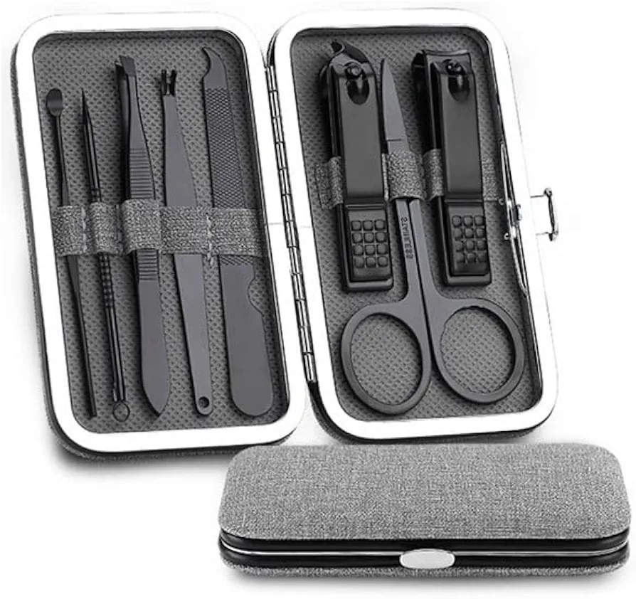 Toenail Clippers Nail Clipper Set Stainless Steel Manicure Set Personal Care Pedicure Set Beauty Set with Portable Linen Leather Bag (8-Piece Set) Nail Clipper Set (Color : B-8-piece Set)