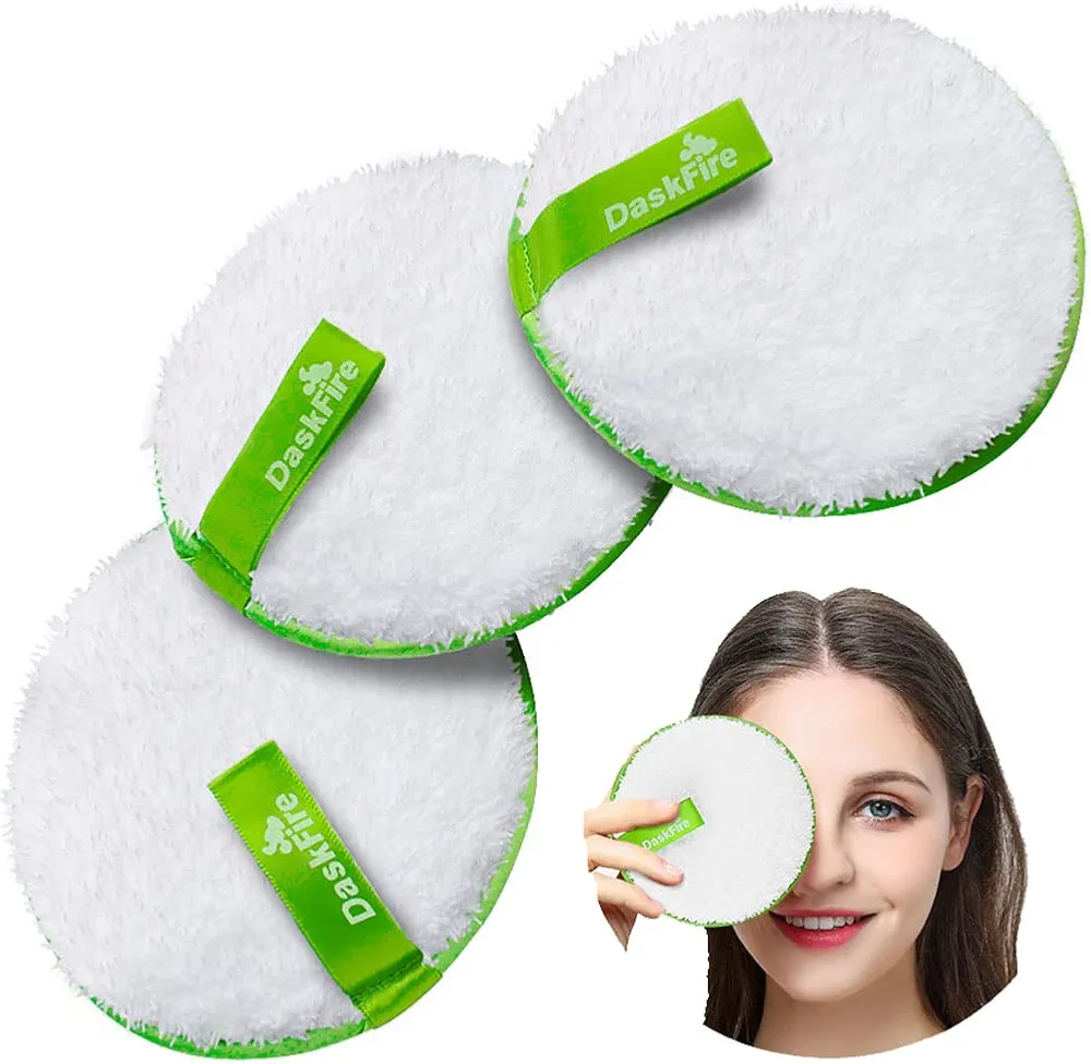 Reusable Makeup Remover Pads, Facial Make Up Removal Wipes, Washable Face Cleaning Cloths, Hypoallergenic for Mascara, Eye Shadow, Lipstick, Foundation -3 pcs, 4.5" Dia