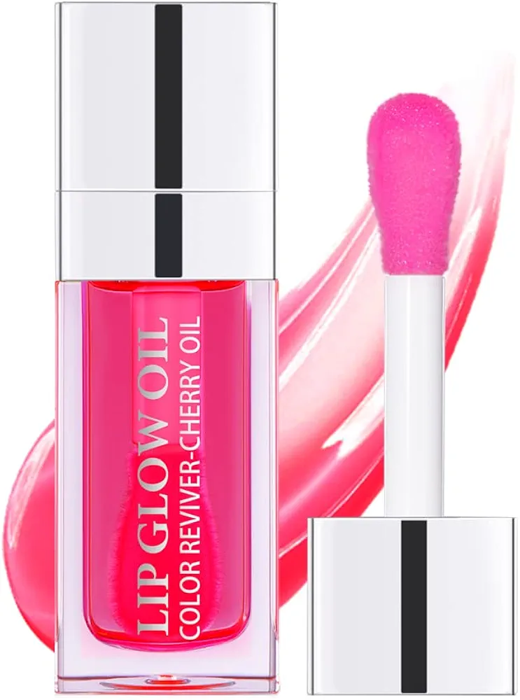 Hydrating Lip Glow Oil, Plumping Lip Gloss, Moisturizing Lip Oil Gloss, Transparent Moisturizing Lip Balm, Natural Lip Plumper, Lip Plumper Gloss Make Lips Fuller and Moisturizing (Cherry)