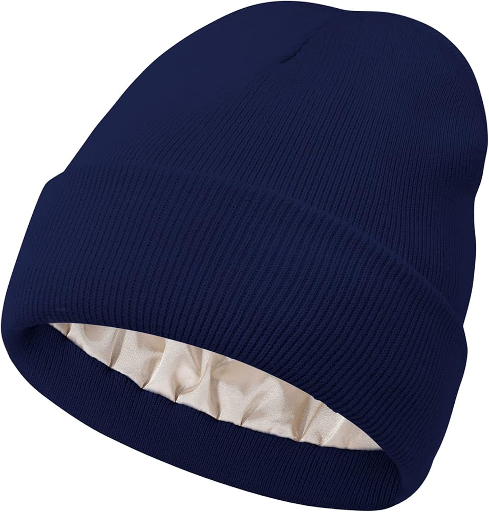 Zando Womens Satin Lined Beanie for Women Knit Beanies Womens Winter Beanies for Women Hats for Men Cuffed Skull Cap