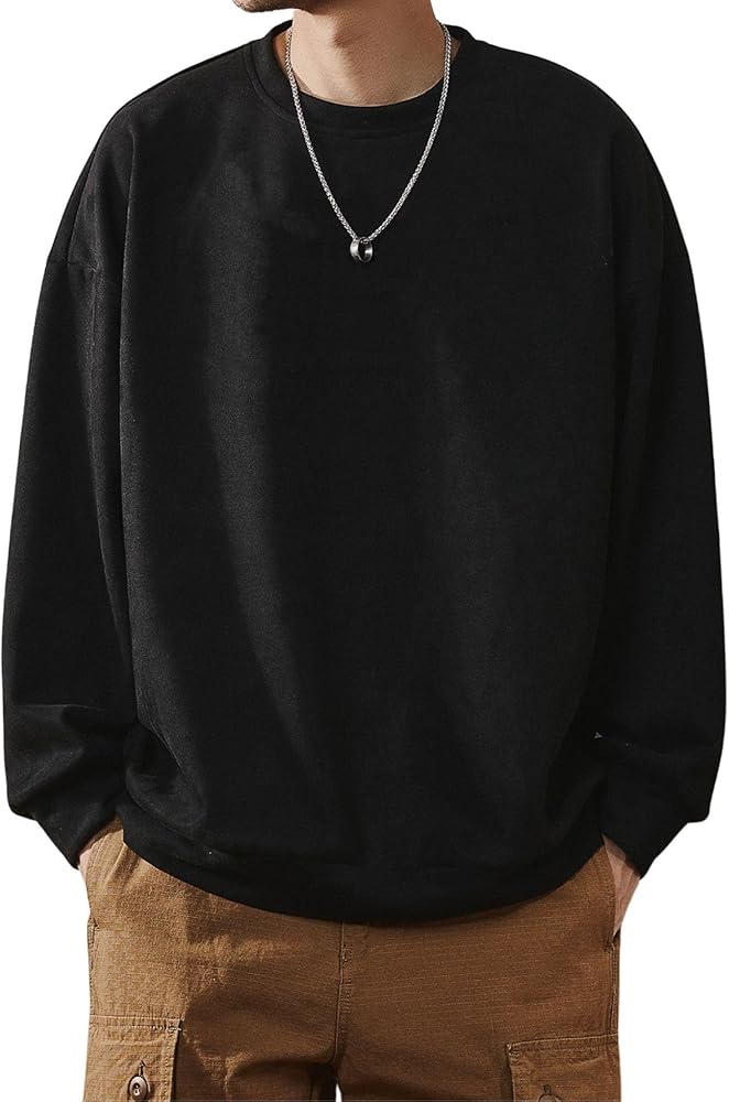 Verdusa Men's Drop Shoulder Crewneck Sweatshirt Casual Long Sleeve Pullovers