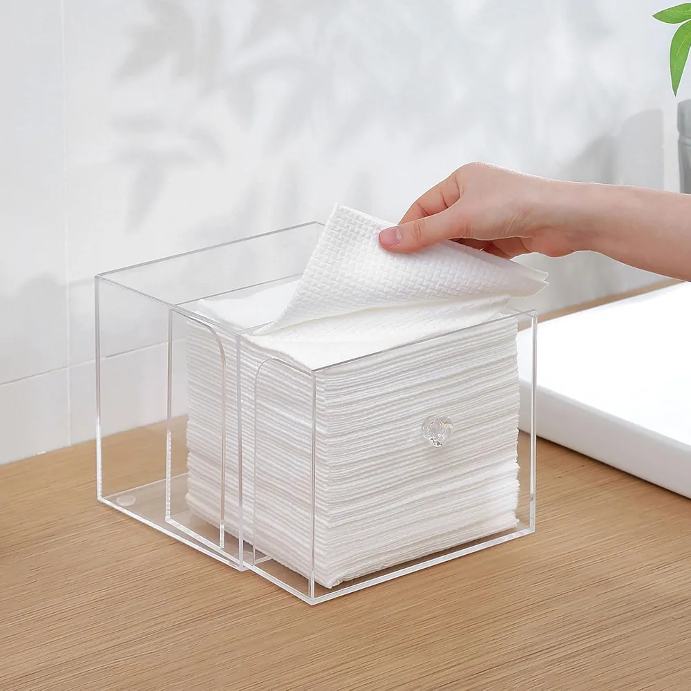 Disposable Face Towel Holder with Drawer, Acrylic Storage Box for Clean Skin Club, Acrylic Face Towel Holder, Luxe Box for Face Towels (Excluding Facial Towels)