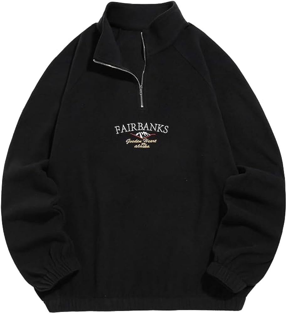 ZAFUL Embroidery Polar Fleece Sweatshirt for Men Half Zip Long Sleeve Letter Lightweight Hoodie Casual Winter Wear