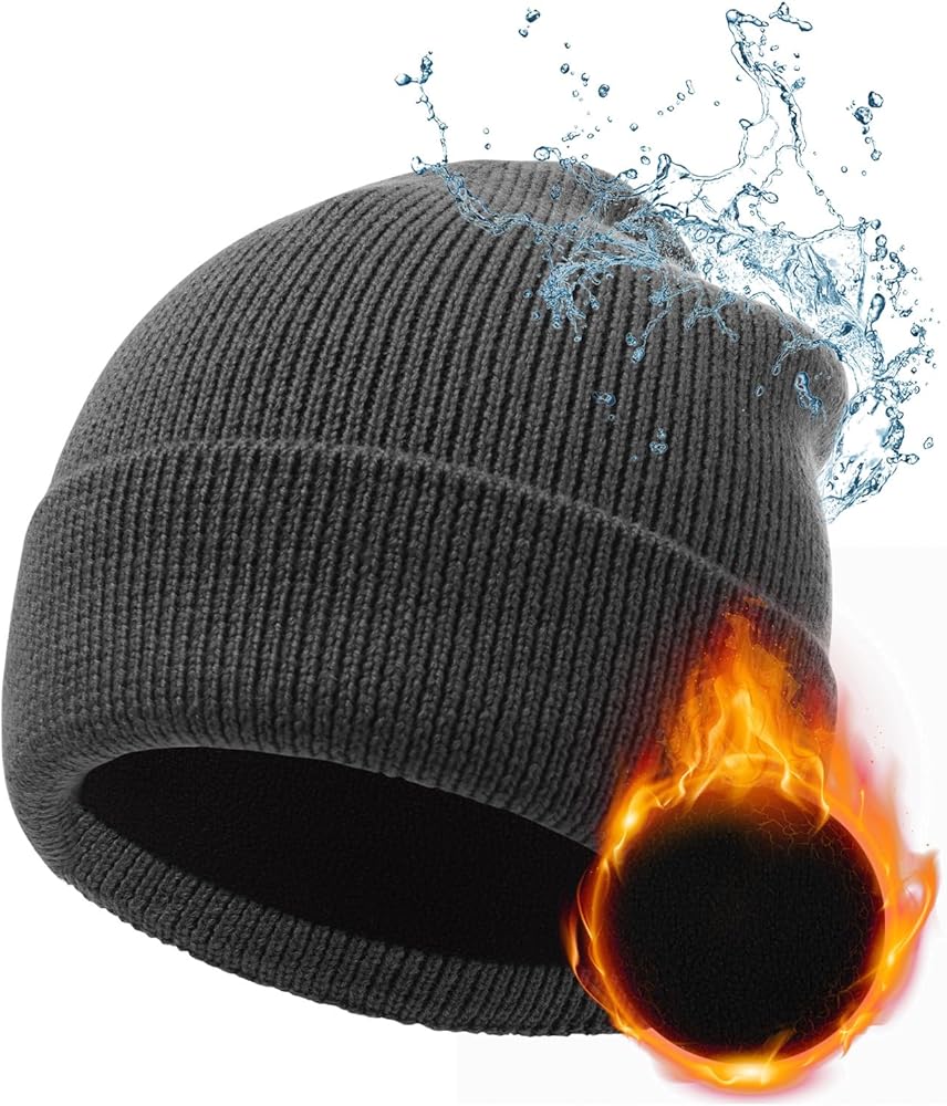 Oversize XL/XXL Merino Wool Beanie Hats Waterproof Thick Fleece Lined Winter Hats for Big Heads Men Women Cuffed Wool Hat