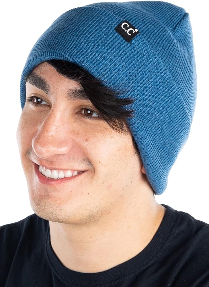Funky Junque Mens Solid Cuff Knit Beanie Hat Stretch Acrylic Cap Thermal Warm Winter Ski Skater Hat for Men, Women, Unisex