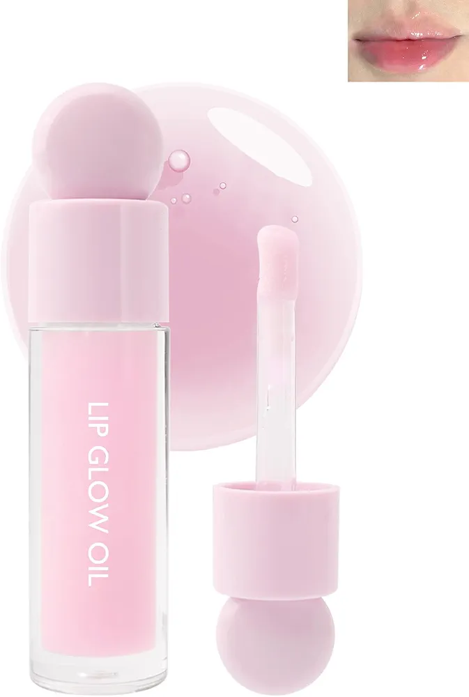 Lip Glow Oil,Hydrating Shiny Clear Pink Lip Gloss Lipstick,Glow Reviver Fat Lip Oil Lipgloss, Long Lasting Moisturizer Toot Plumping Lipstain Lip Tint Stain, Makeup Gift for Women-02#