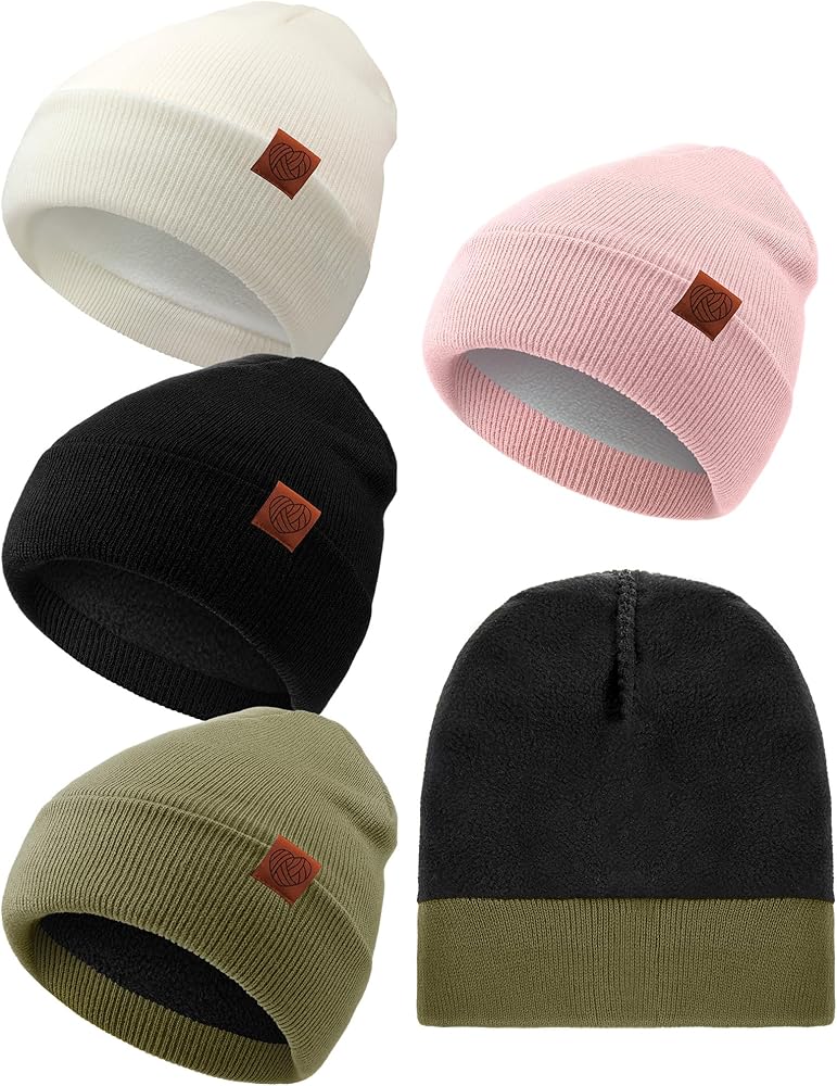 Suhine 4 Pack Beanie Hats for Women Fleece Lined Winter Hats Soft Warm Adults Rib Knit Cuffed Beanies for Winter Unisex