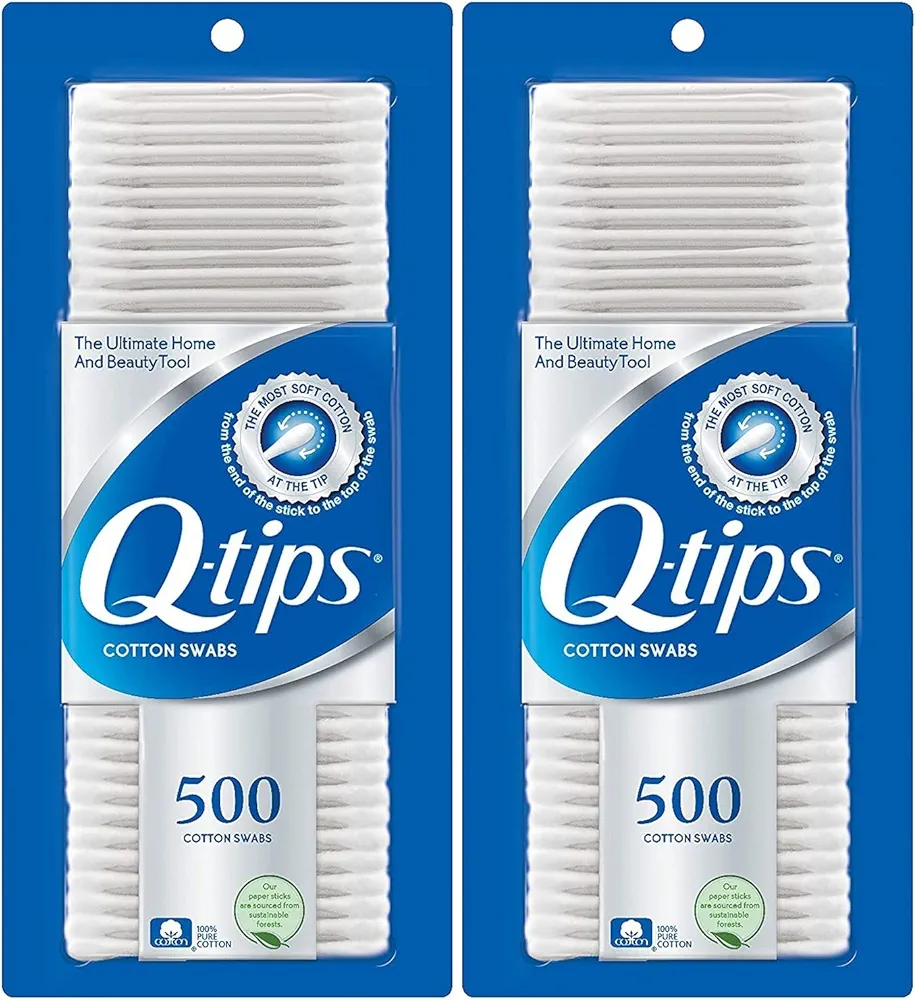 Q-tips Cotton Swabs For Beauty Care Original Cotton Swab Made With 100% Cotton 500 Count (Pack of 2)