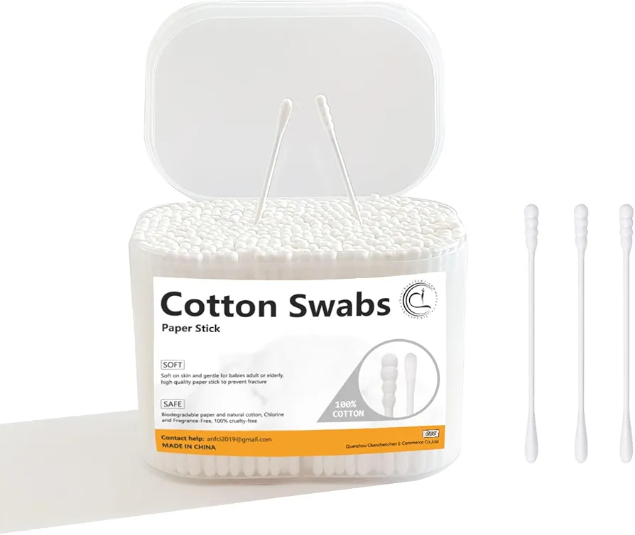 1000 Count Mini Cotton Swabs, Spiral/Round Cotton Swab with Paper Stick for Personal Care and Cleaning