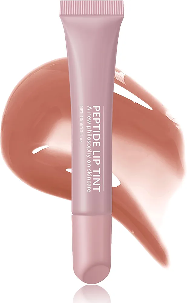 Tinted Lip Balm-1Pcs Rose Gray Peptide Hydrating Lip Tint Moisturizer,Jelly Lip Treatment Balm,Non-Stick Lip Care Glow Reviver Lip Oil, Yummy Glowy Lip Gloss, Christmas Makeup for Women-02