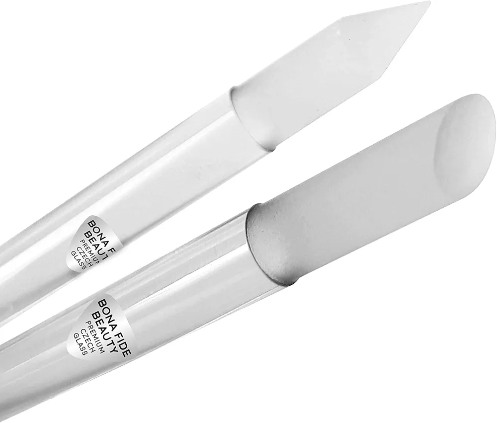 Glass Cuticle Pusher Set of 2 Manicure Nail Care Tools, 2PC Premium Czech Glass Manicure Sticks - Bona Fide Beauty Czech Glass Cuticle Set