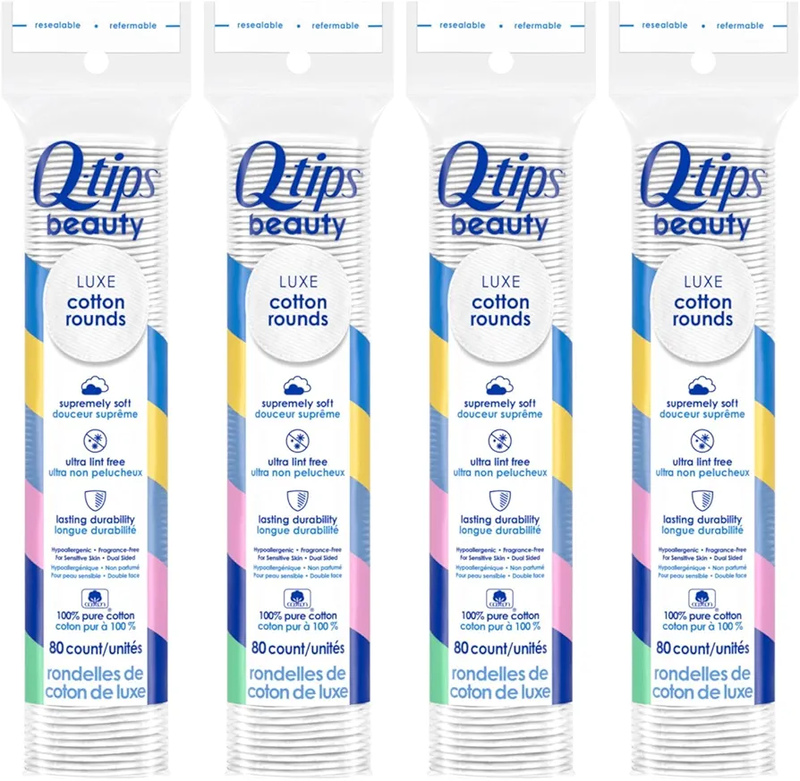 Q-tips Beauty Cotton Rounds, 80 Count (Pack of 4)