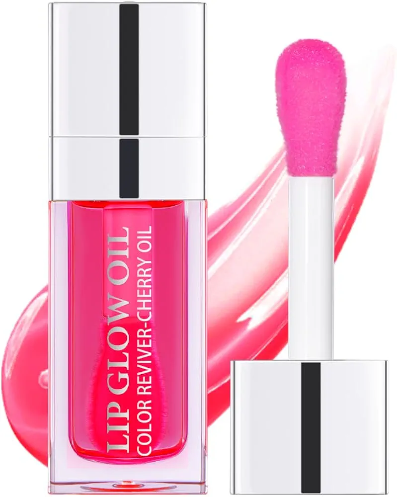 Plumping Lip Oil, Long Lasting Hydrating Gloss Tinted Balm Non-sticky Revitalizing, Tinting Care Oil for Dry (CHERRY)