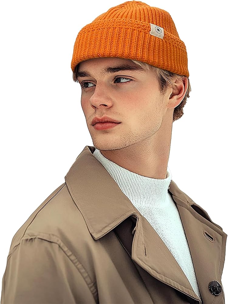 CLAPE Swag Short Fisherman Beanie for Men Women, Rolled Cuff Harbour Hat Wool Knit Cuff Winter Warm Ski Skull Hat Cap