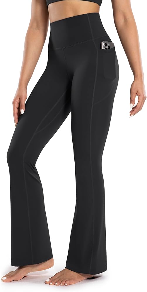 Women's Workout Flare Yoga Pants with Pockets High Waisted Bootcut Leggings Tummy Control 30''