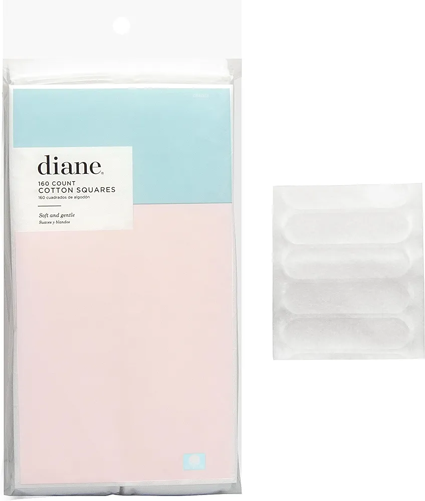 Diane Cotton Squares – 100% Real Cotton – Soft, Gentle on Face, Use for Makeup and Nail Polish Removal, Beauty Applicator - 160 Count (Pack of 1)