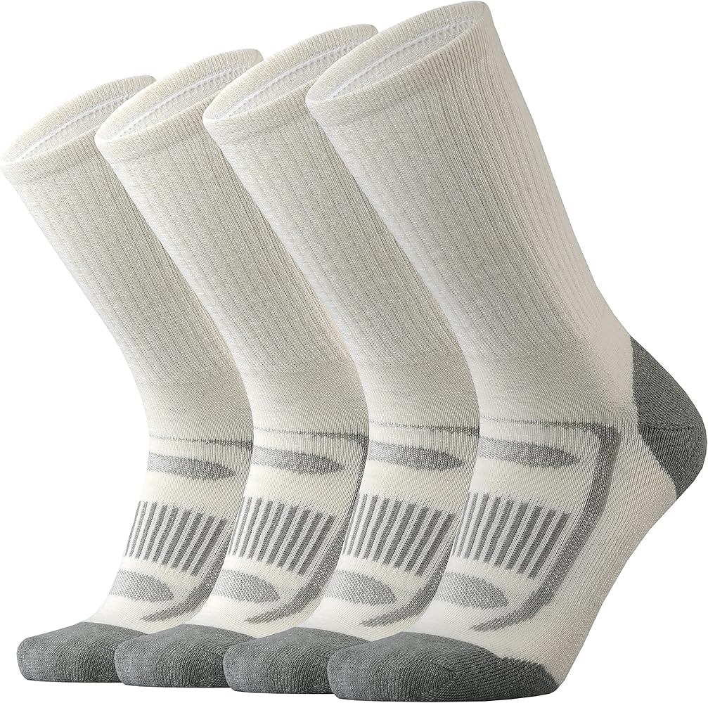KMM Men's Merino Wool Cushion Crew Socks Moisture Wicking Control Medium Weight Warm for Outdoor Hiking Hike Trail Cycling(White XL)
