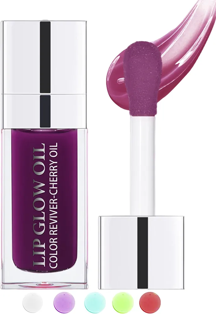 Tinted Moisturizing Lip Glow Oil, Hydrating Plumping Lip Gloss Lip Care Clear Lip Oil for Dry Lip, Glow Reviver Lip Oil,Shine Lip Tint Stain Lip Care Product,Women's Day Makeup Gift(#006 Berry)