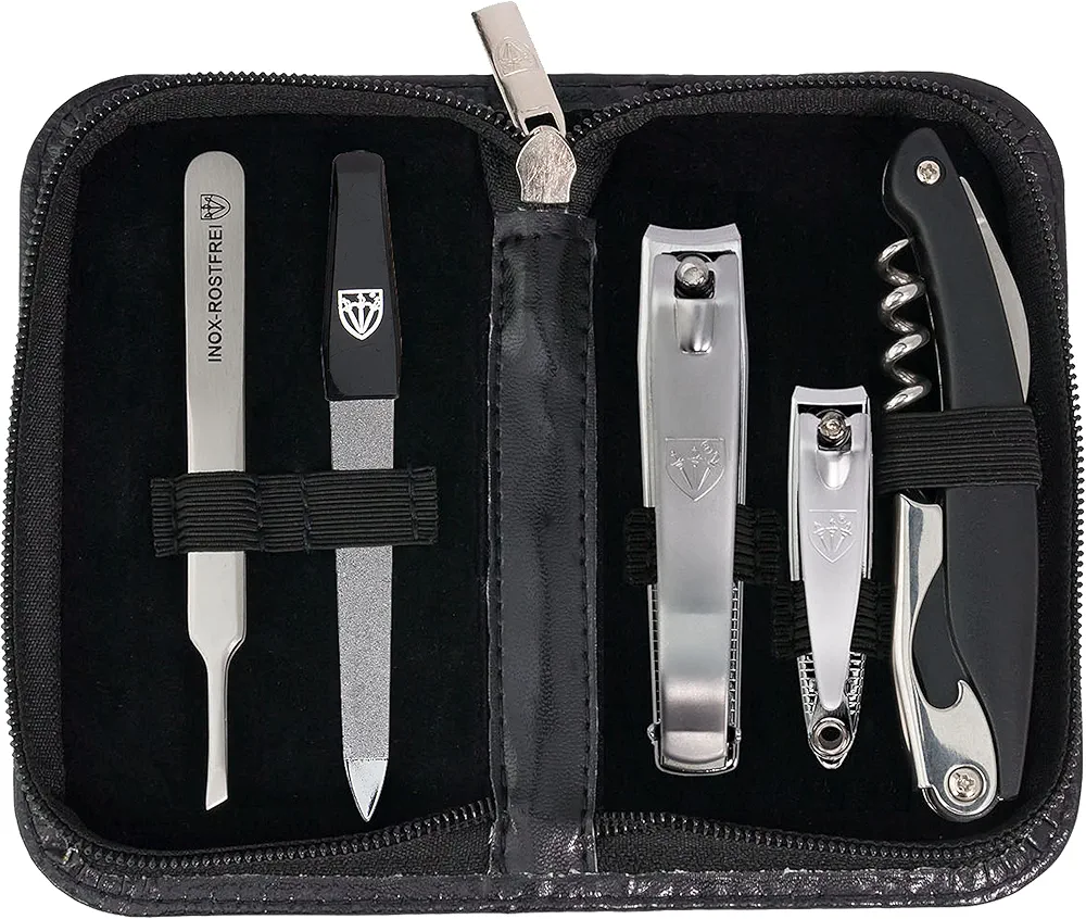 3 Swords Germany - brand quality 5 piece manicure pedicure grooming kit set for professional finger & toe nail care scissors clipper fashion leather case in gift box, Made by 3 Swords (00804)
