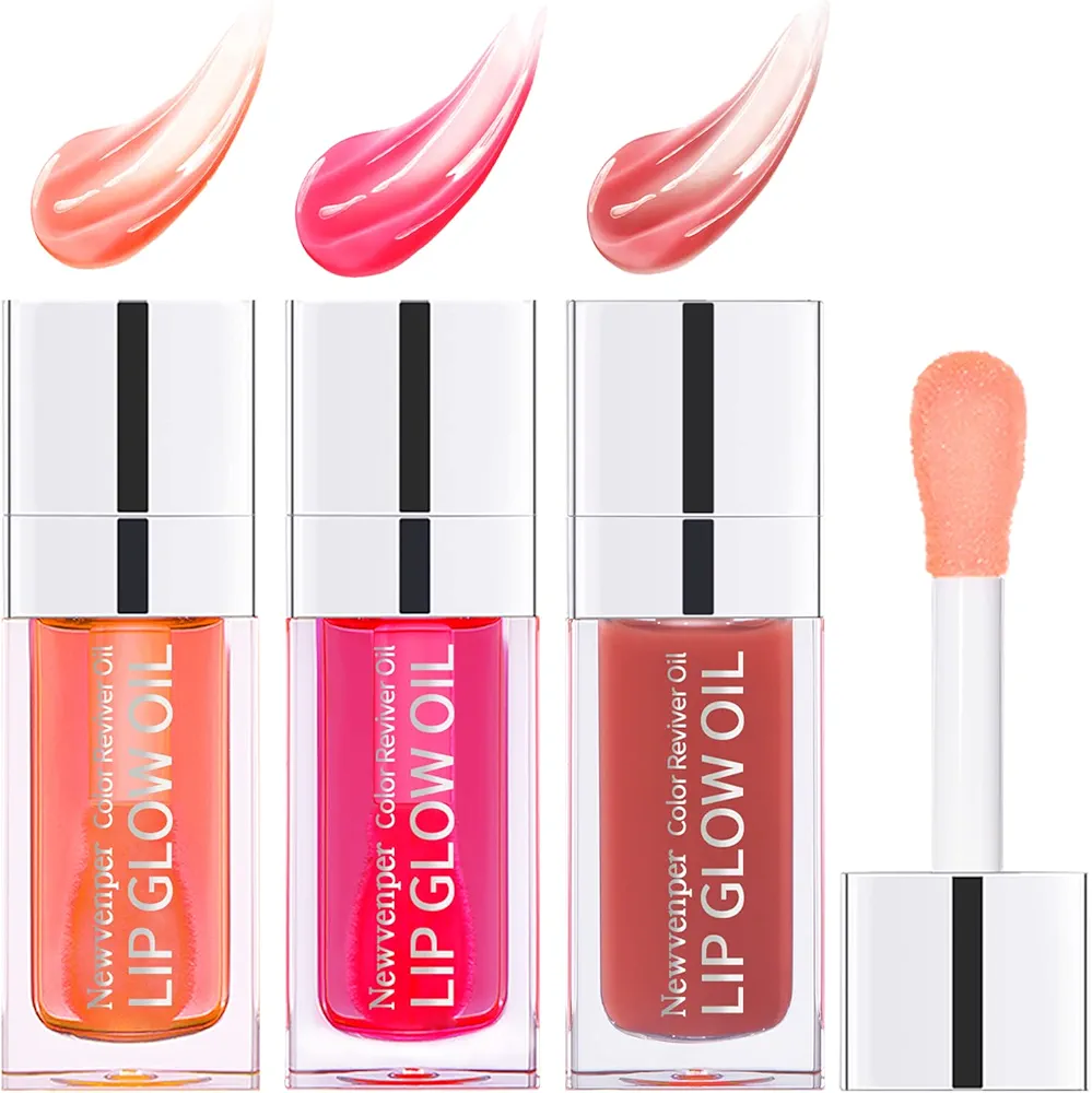 Hydrating Lip Glow Oil Long Lasting Plumping Lip Gloss Transparent Toot Lip Balm Moisturizing Lip Oil Repairing Lip Lines and Prevents Dry Cracked for Lip Care and Dry Lips 3PCS