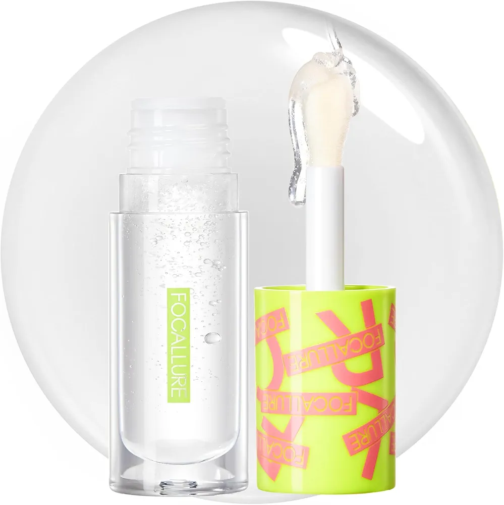FOCALLURE Lip Oil,Moisturizing,Hydrating Lip Gloss,Transparent Toot Lip Glow Oil,Shiny Glossy Finish,Non-Sticky,Long Lasting,Tinted Lip Balm for Dry Lips and Lip Care,Splash Pool