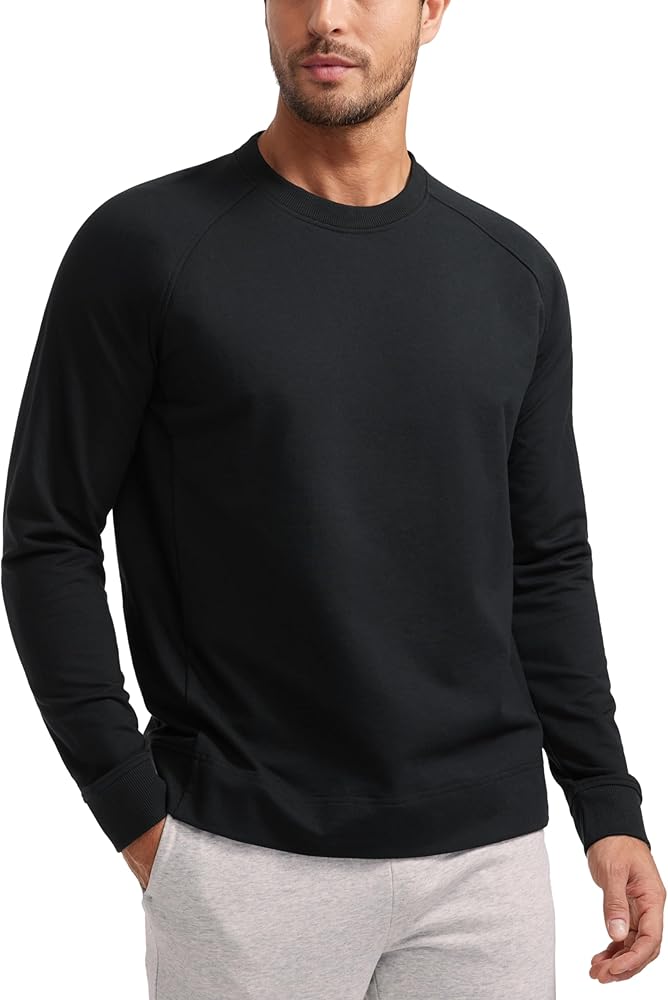 CRZ YOGA Mens Crewneck Sweatshirts French Terry Athletic Workout Sweat Shirts Casual Pullover Tops with Zipper Pocket