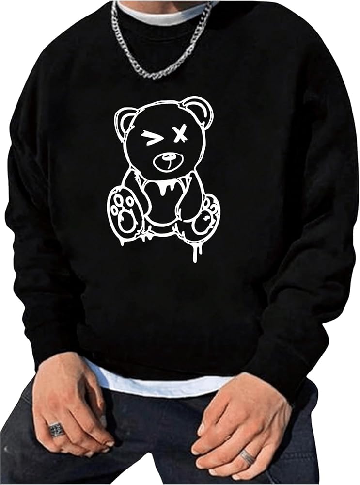 SOLY HUX Sweatshirts for Men Graphic Cartoon Print Crew Neck Long Sleeve Casual Pullover Tops