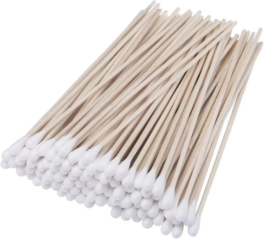 6" Cotton Swabs Wooden Handles Cotton Tipped Applicator Wood Sticks with Single Tip for Gun Cleaning, Wound Clean, Makeup, Removal Residue Tbestmax (500)