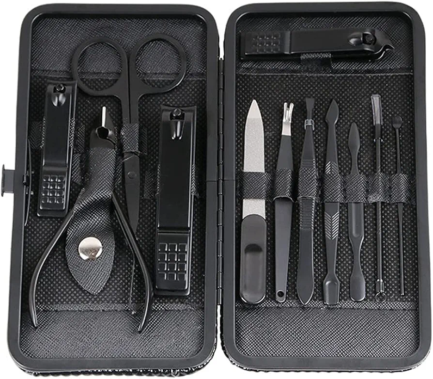 Manicure Set Personal Care Tools Nail Clippers Home Use Pedicure Manicure Set 12 Piece Set Black Manicure Nail Clippers Kit